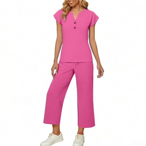 Ensemble de survêtement d'été pour femme avec pantalon large rose