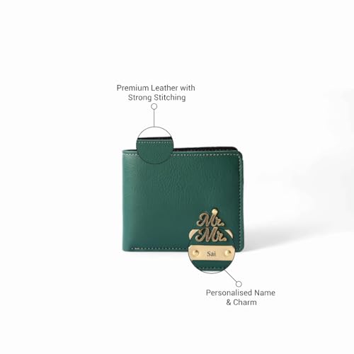 Image of Personalised All in One Men's Combo Gift (4 pcs) Customized Leather Wallets, Key Chain, Eyewear Case and Passport Cover with Name | Best Gift for Brother, Husband, Boyfriend, Father (Green)