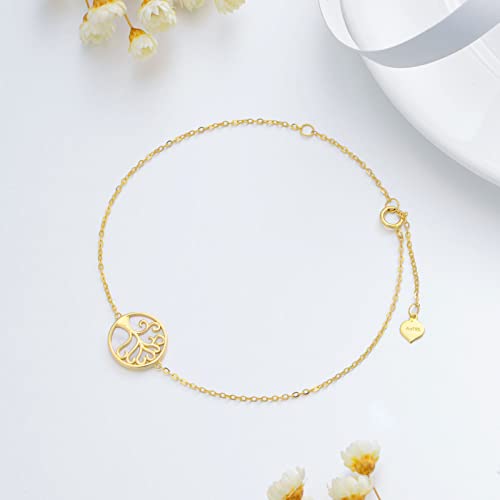 Muuyon 14K Gold Tree Of Life Bracelet For Women, Solid Yellow Gold Mother Of Pearl Family Tree Link Bracelet For Girl Mother Ladies, 6.5+1+1 Inch #TOP3