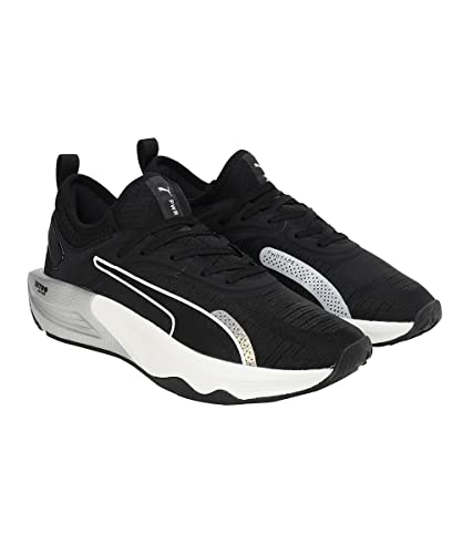 PUMA PUMA Women's Sneaker Gymnastics Shoe, Black White Metallic Silver, 7