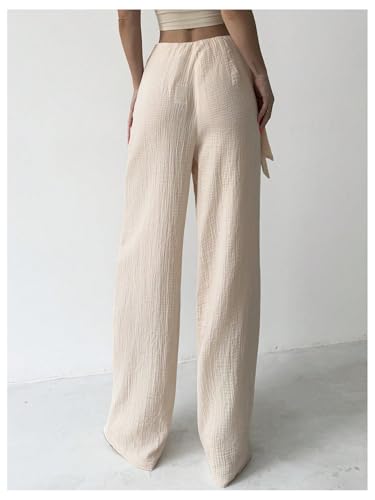 Floerns Women's Tie Side High Waisted Long Pants Wrap Front Straight Leg Pants2
