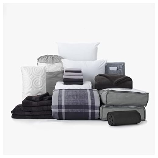 OCM College Dorm Room 27-Piece Varsity Pak | Twin XL | Comforter, Sheets, Pad, Topper, Towels, Organization, Storage & More | Wonderland Gray | Oversized Plaid in Black & Gray