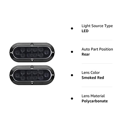 Tmh 6 Inch 10 Led Surface Mount Oval Smoked Lens/Red Light Turn Signal Marker Rear Stop Brake Tail Lights Low-High Brightness For Truck Trailer Trail Bus 12V Dc (Pack Of 2) #TOP7
