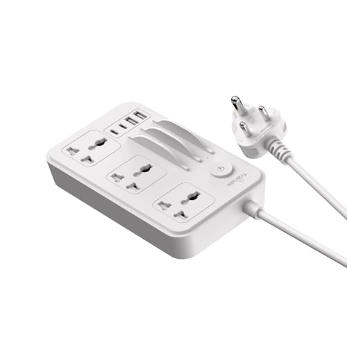 Image of Trands Ampflow Pulse Extension Board with USB Ports, 25W PD and QC Fast Charging, 3 AC Power Sockets, 4 USB Ports, 10A Load, Fire Resistant ABS Body, 1.5M Cable, Multi Device Charging Power Strip