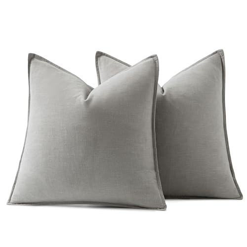 Image of MIULEE Decorative Linen Pillow Covers 18x18 Inch Light Gray Boho Farmhouse Neutral Couch Throw Pillows for Bed Pack of 2 Accent Modern Pillowcase Sofa Livingroom Home Decor
