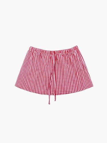 Womens Gingham Mini Skirts Y2k Going Out Elastic Waistband Plaid Checkered Streetwear Cute Summer Boxer Short Skirt4