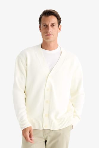 كارديجان بوليرو تريكو بقصة مريحة ورقبة بشكل V وأكمام قصيرة للرجال من ديفاكتو، بيج اكرو، مقاس ميديوم M