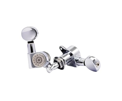 Eddaray 6 Inline Vintage Guitar Machine Heads - 1:15 Gear Ratio Sealed Tuning Key Pegs Tuners with Oval Shaped Button Replacement(E-1006, Chrome)