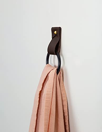 Keyaiira - Small Leather Wall Hook, Black Towel Ring Wall Hanging Strap Towel Hook For Wall Leather Loop Strap Holder Minimal Towel Bar Rack Storage Modern Bathroom Hand Towel Holder #TOP6