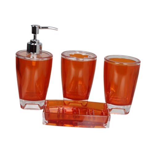 Fenteer 4X Soporte para Cepillo de Dientes, dispensador de jabón, Set de Accesorios de baño, Taza para Enjuague bucal para tocador, Naranja