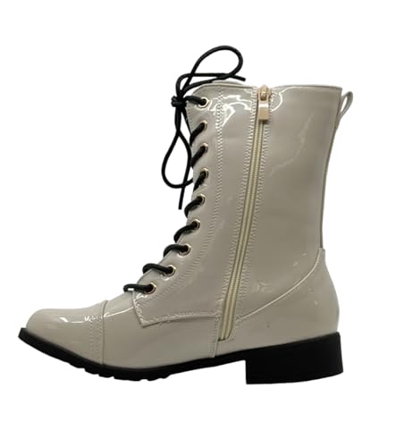 Image of Forever Link Womens Round Toe Military Lace Up Knit Ankle Cuff Low Heel Combat Boots