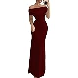 LCDIUDIU Robe Longue Moulante À Épaules Dénudées pour Femme,sans Manches,Dos Nu,Coupe Sirène,Élégante Et Sophistiquée,Idéale pour Une Soirée Cocktail,Bal Promo Un Mariage. Rouge Foncé,T