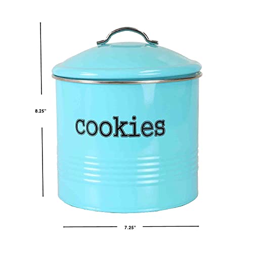 Home-Basics-Vintage-Farmhouse-Round-Cookie-Tin-Turquoise-Metal-Storage-Container-with-Handle-and-Silver-Accents-for-Kitchen-Counter-Ideal-for-Cookies-Brownies-and-Biscotti Home Basics Vintage Farmhouse Round Cookie Tin Turquoise Metal Storage Container with Handle and Silver Accents for Kitchen Counter Ideal for Cookies Brownies and Biscotti