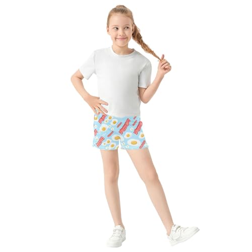 Girls Athletic Shorts Eggs Strips Bacon Light Blue Funny Animal Youth Summer Casual Sleep Pajama Shorts, X-Small2