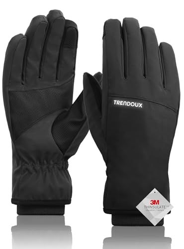 TRENDOUX Guantes Invierno Termicos Hombre, Guantes Mujer Tactiles Nieve, Anti Frio Impermeables Antideslizante Antiviento para Ski Esqui Snowboard Bicicleta Conducir Movil Running Deporte   Negro L