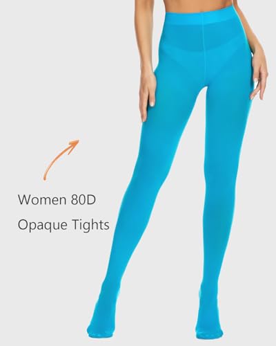 Image of DUCMODA Womens 80 Denier Opaque Tights, Women's Soft Solid Color Footed Pantyhose, High Waist Stocking with 30+ Colors