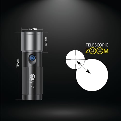 Image of MR Light Bazooka 2.3 - 1060 Lumens Rechargeable LED Flashlight, Zoomable, IPX5 Waterproof, 7500mAh Long Battery, Fast Type-C Charging, Durable Metal Build, Compact with Case