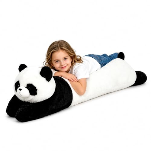 Image of MMguai 40'' Giant Panda Stuffed Animal, Large Stuffed Panda Long Body Pillow Plush Toy, Big Soft Toy Panda Jumbo Fluffy Panda Plushies Gift for Kids Boys Girls, Birthday