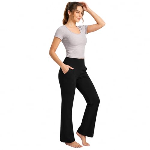 Image of NINQ Women High Waist Flare Pants Lite Regular | Smart Casual Korean Trouser for Office Wear, Gym, Sports, Travel & Daily Styling