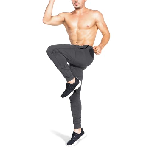 Image of ZENWILL Mens Tapered Workout Running Pants, Jogger Training Sweatpants Slim Fit with Zip Pockets