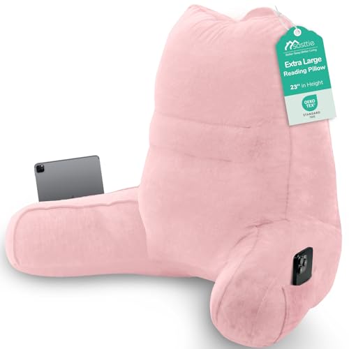 Image of Sasttie Reading Pillow for Bed, Back Pillow for Sitting Up, Pink | 23 inch Backrest Support Cushion for Couch, Sofa, and Floor, Dorm Essentials, OEKO-TEX, Adjustable Down Alternative Fill