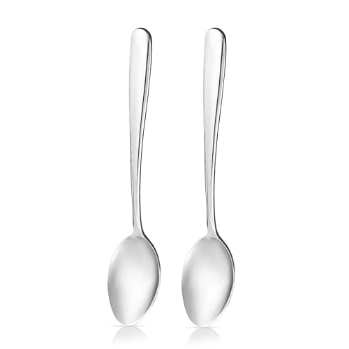 Image of Culinex 18 /8 Premium Stainless Steel 8.2 inch Serving Spoon Set of 2, Dora| All Purpose Kitchen Serving Spoon, Silver Rustproof Dishwasher Safe Serveware, Tableware By thinKitchen