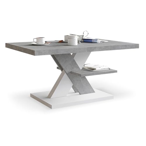 Viosimc Table Basse de Salon Gris Béton et Blanche – Table de Salon Moderne avec Étagère de Rangement, Élégante et Fonctionnelle, Idéale pour Un Salon...