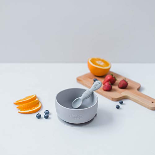 Simka Rose Baby Bowl And Spoon Set, Baby Bowls Suction For Toddler, Bpa-Free Silicone Bowls Baby, Baby Bowl And Spoon Dishwasher And Microwave Safe Baby Feeding Supplies (Grey) #TOP4