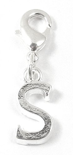 Letter S Clip On Charm, Silver Initial Alphabet Dangle with Lobster Clasp