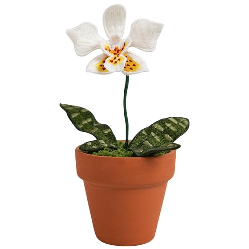 Small Fake Plants,Silk White Orchid Potted Artificial Plants Indoor for