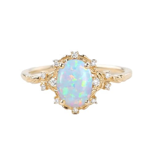 10K 14K 18K Gold Opal Rings for Women Center 1.5CT Oval Opal and Moissanite Engagement Rings with Text Engraving 5