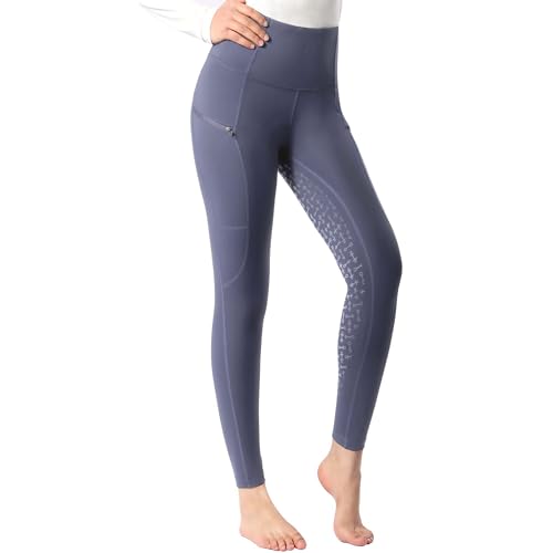 Harrison Howard Women'S Full Seat Silicon Grip Equestrian Breeches Horse Riding Tights High Waisted Leggings For Women Blue Large cover