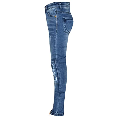 Kids Girls Stretchy Jeans Designer Ripped Drape Panel Denim Pant Trouser 5-13 Yr Mid Blue4