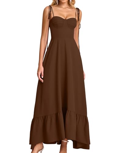 Image of GLNEGE Women's Summer Corset Wedding Guest Maxi Dress Spaghetti Strap Ruffle Formal Dresses Flowy A Line Tea Party Sundress