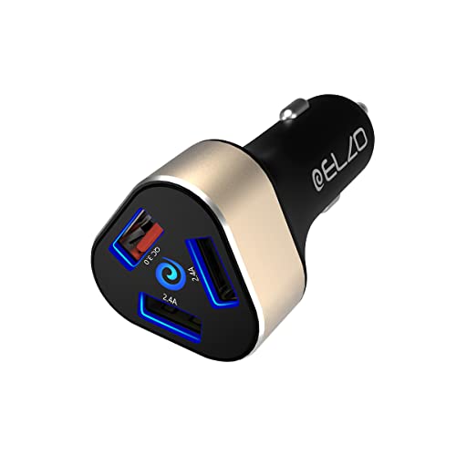 ELZO Caricatore Auto USB, 3 Porte Caricabatteria Da Auto (1 Quick Charge 3.0 Port + 2 Smart Ports), 42W Caricatore Auto Fast Charge, Compatibile con iPhone, iPad, AirPods,Samsung Galaxy/Note,LG