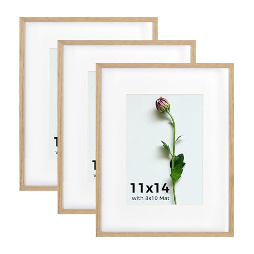 Atryinous 11x14 Picture Frame Set of 3, Solid Oak Photo
