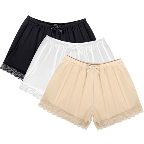 Excefore 3 Pieces Women Slip Shorts Lace Pettipants Half Slip Culotte Shorts Split Skirt, 40-60kg