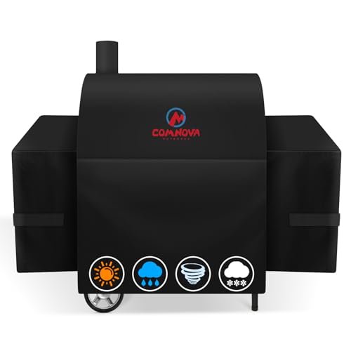 Comnova Grill Cover for Char Griller Smokin Champ with Side Fire Box - 600D Waterproof Grill Cover Fits Smokin Champ 1624 Offset Smoker 1733 Blazer 2130 Classic 2175 Models - 66L x 29W x 50H