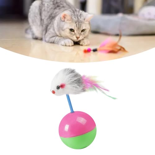 Mbeysaq Brinquedo de brincar de gato imparável – bola de pelúcia com penas para entretenimento inter