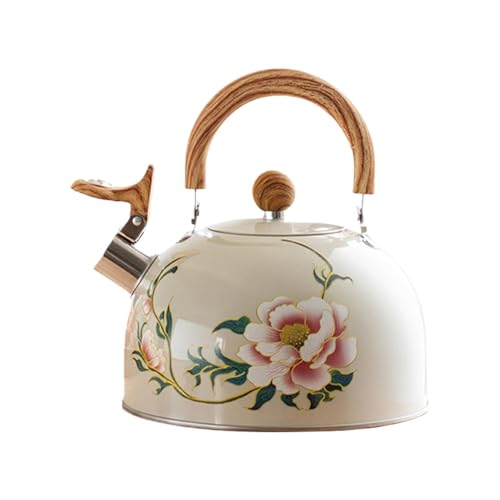 Whistling de té floral, de té de flores | Kettle de inicio, floral 3L con mango Vintage para la estufa Top Home Kitchen Decor inaugurando el año nuevo de Navidad