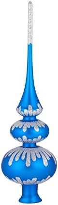 Christmas Tree Topper – Unique Collection of Blown Glass Xmas Tree Finials – Mouth-Blown, Hand-Painted Treetop Glass Season Decorations, Beautiful, Classic Christmas Tree Ornaments, 10 inch,GraceBlue