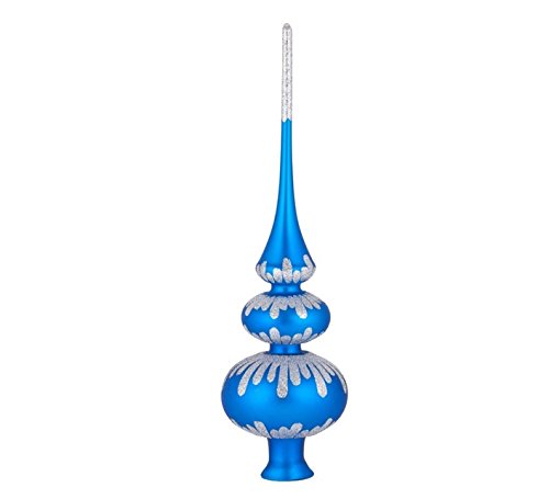 Christmas Tree Topper – Unique Collection Of Blown Glass Xmas Tree Finials – Mouth-Blown, Hand-Painted Treetop Glass Season Decorations, Beautiful, Classic Christmas Tree Ornaments, 10 Inch,Graceblue #TOP3