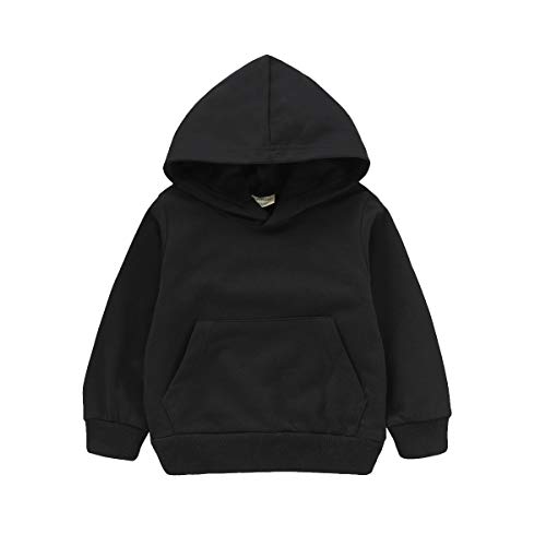 Modntoga Baby Sweatshirt 1-6 Years Old,Toddler Boy Girl Kids Autumn Winter Long Sleeve Solid Hooded Casual Tops Pullover (Black, 110(4T)) #TOP24