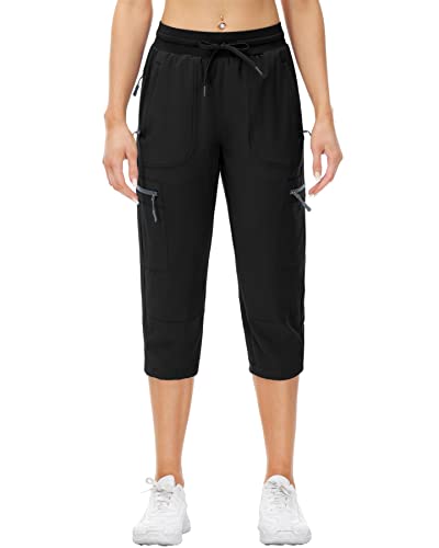 Viligo Black Capri Pants For Women Workout Waterproof Athletic Capri Pants With Pockets L #TOP1