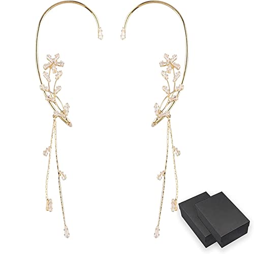Zircon Butterfly Earrings - Shiny Ear Cuffs with Tassel Wrap Around Clip-Ons2