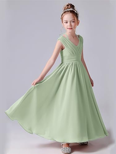 Vintage Chiffon Junior Bridesmaid Dress V-Back Spaghetti Strap Maxi Flower Girl Dress for Wedding Pageant Party4