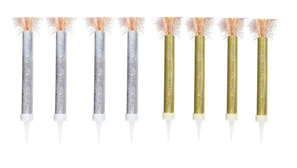 Ice Fountain Candles for Cakes, Cake Sparklers, Cake Toppers, Ideal for Christmas Decoration, Birthday Party, Decorations, and Other Special Occasions (4Pcs Silver and 4Pcs Gold Fountain) — image 1
