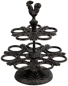 HofferRuffer Cast Iron Egg Holder for Kitchen Countertop Egg Storage, Vintage Egg Basket Rooster Design Rustic Egg Rack Hold up to 12 Eggs, Black
