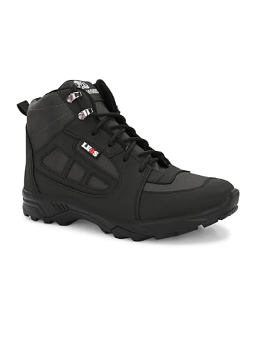 Image of Leo Fitness Waterproof Outdoor Trekking Boots | Black Hiking Boots with Cushioned Footbed, Anti-Slip Rubber Sole