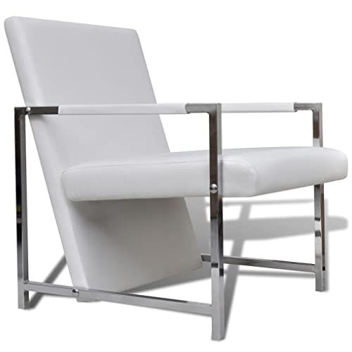 INLIFE Fauteuil avec Pieds chromés Blanc Similicuir